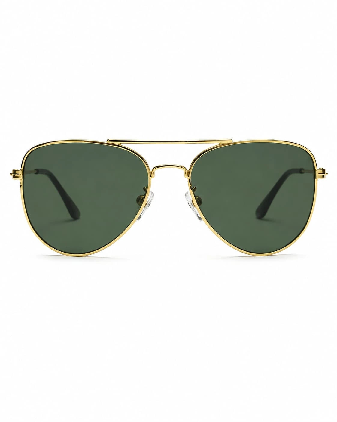 Óculos de sol unissex aviador dourado modelo Roma LURVANI, vista frontal em fundo branco.