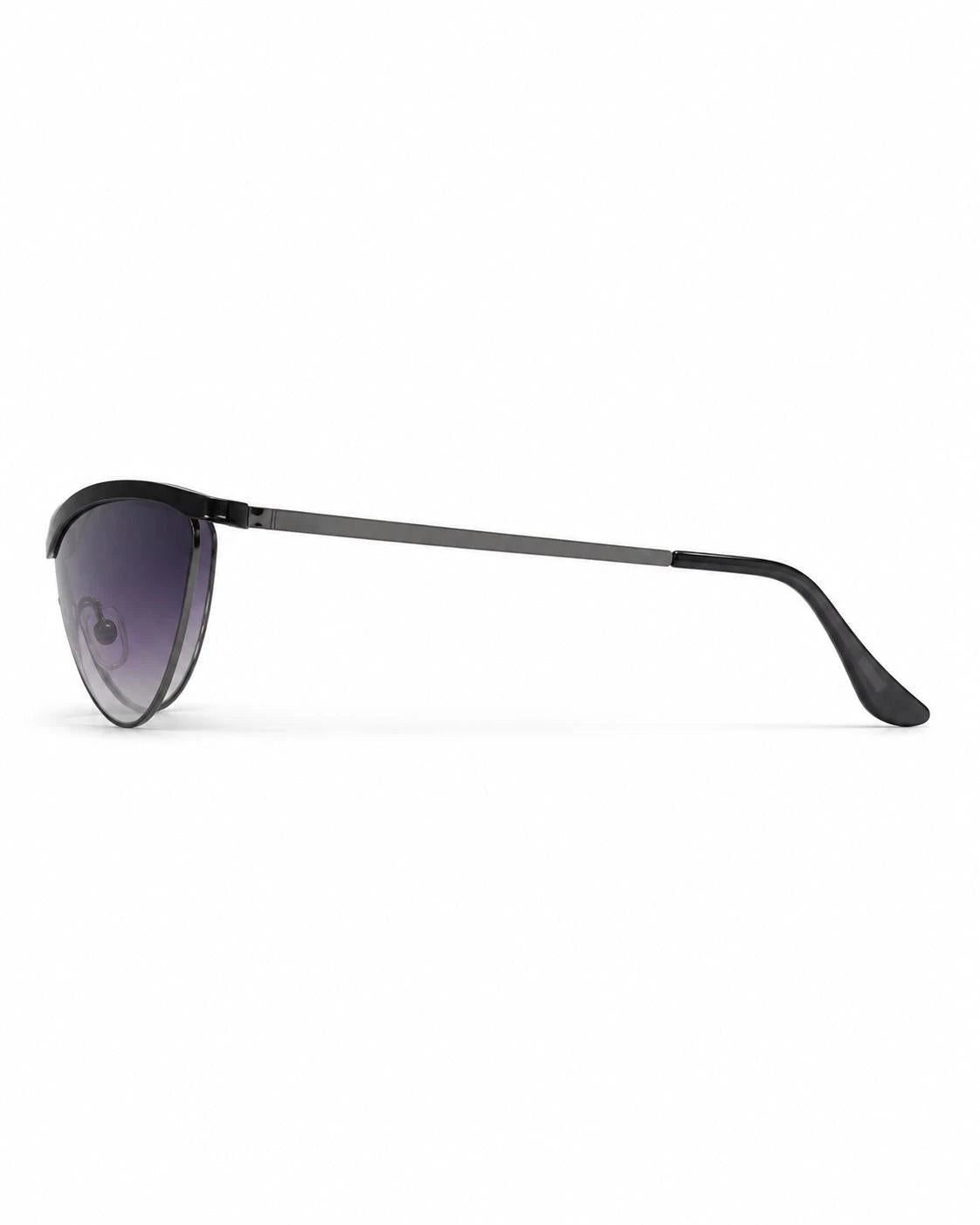 Óculos de sol feminino gatinho preto modelo Siena LURVANI, vista lateral direita em fundo branco.