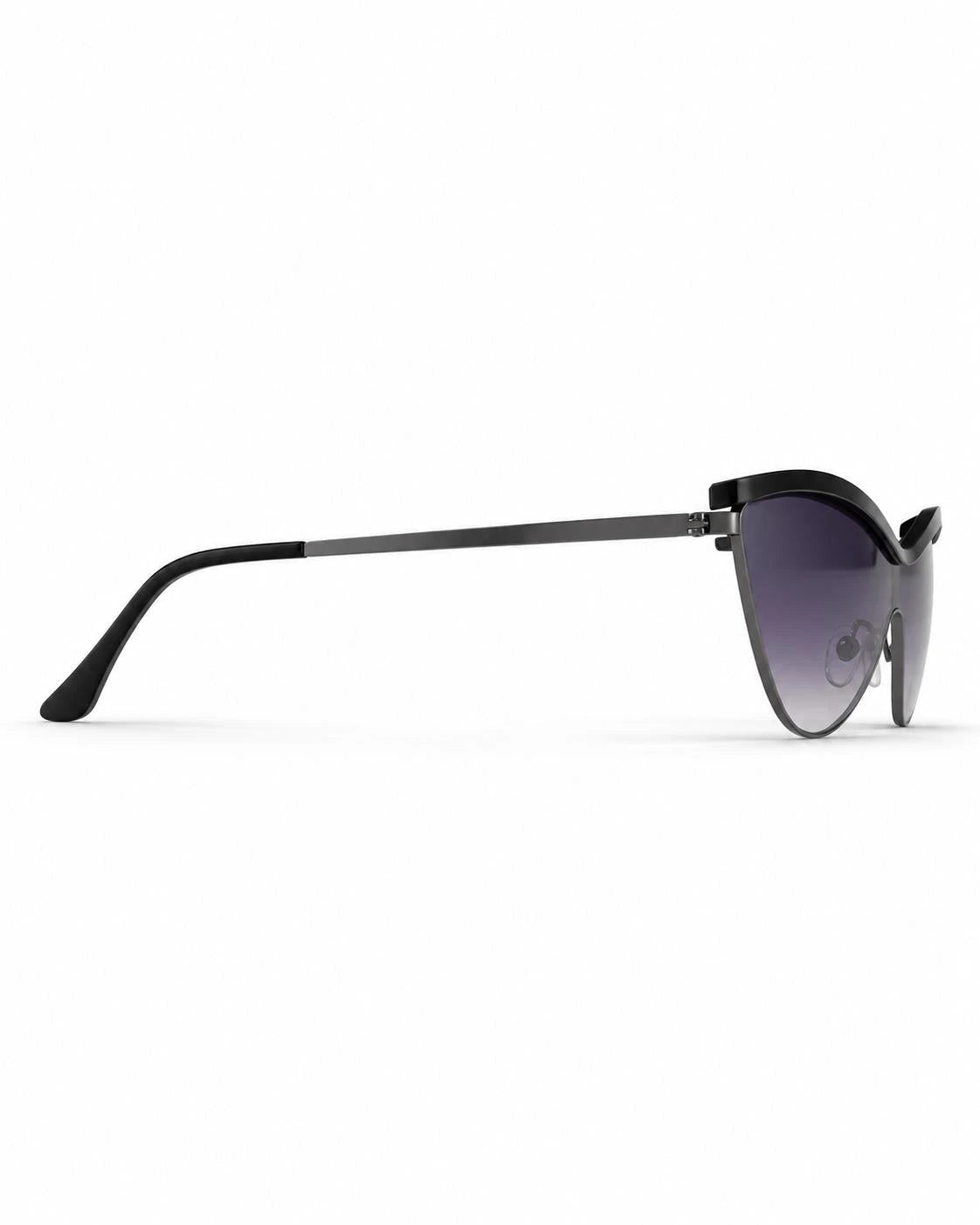 Óculos de sol feminino gatinho preto modelo Siena LURVANI, vista lateral esquerda em fundo branco.