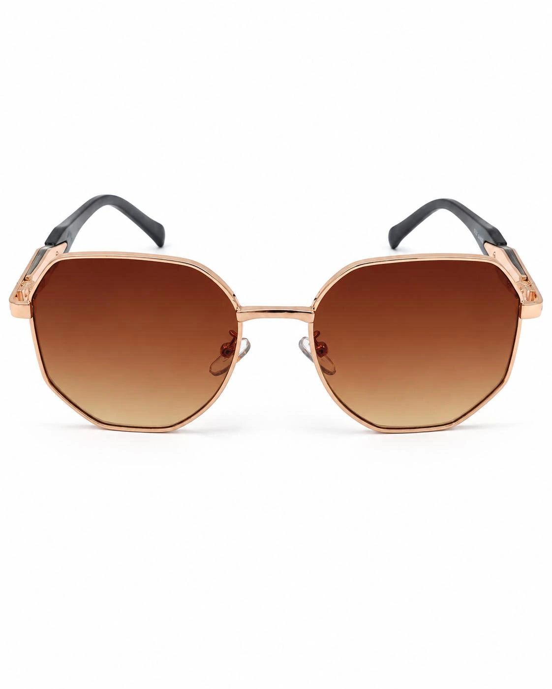 Óculos de sol feminino octogonal rosé modelo Capri LURVANI, vista frontal em fundo branco.