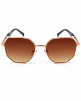 Óculos de sol feminino octogonal rosé modelo Capri LURVANI, vista frontal em fundo branco.