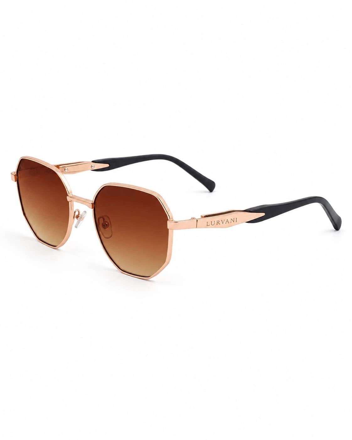 Óculos de sol feminino octogonal rosé modelo Capri LURVANI, vista lateral esquerda em fundo branco.