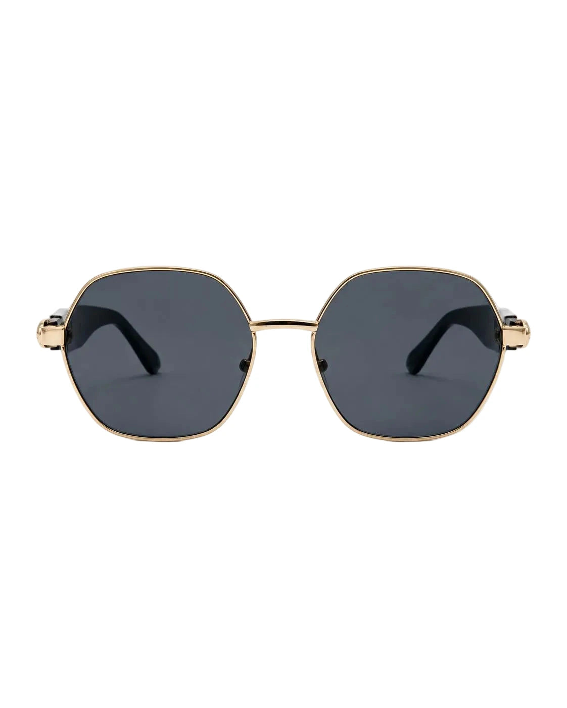 Óculos de sol feminino octogonal dourado modelo Milano LURVANI, vista frontal em fundo branco.