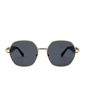 Óculos de sol feminino octogonal dourado modelo Milano LURVANI, vista frontal em fundo branco.