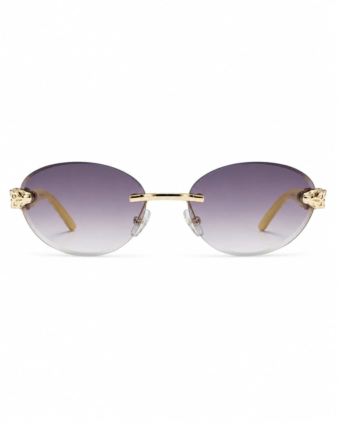Óculos de sol feminino oval violeta modelo Firenze LURVANI, vista frontal em fundo branco.