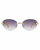 Óculos de sol feminino oval violeta modelo Firenze LURVANI, vista frontal em fundo branco.