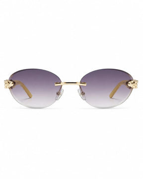 Óculos de sol feminino oval violeta modelo Firenze LURVANI, vista frontal em fundo branco.