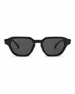 Óculos de sol feminino quadrado preto modelo Bellagio LURVANI, vista frontal em fundo branco.