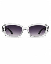 Óculos de sol feminino retangular transparente modelo Alba LURVANI, vista frontal em fundo branco.