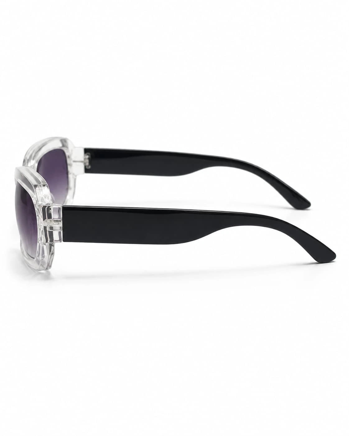 Óculos de sol feminino retangular transparente modelo Alba LURVANI, vista lateral direita em fundo branco.