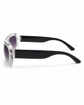 Óculos de sol feminino retangular transparente modelo Alba LURVANI, vista lateral direita em fundo branco.