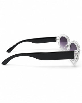 Óculos de sol feminino retangular transparente modelo Alba LURVANI, vista lateral esquerda em fundo branco.