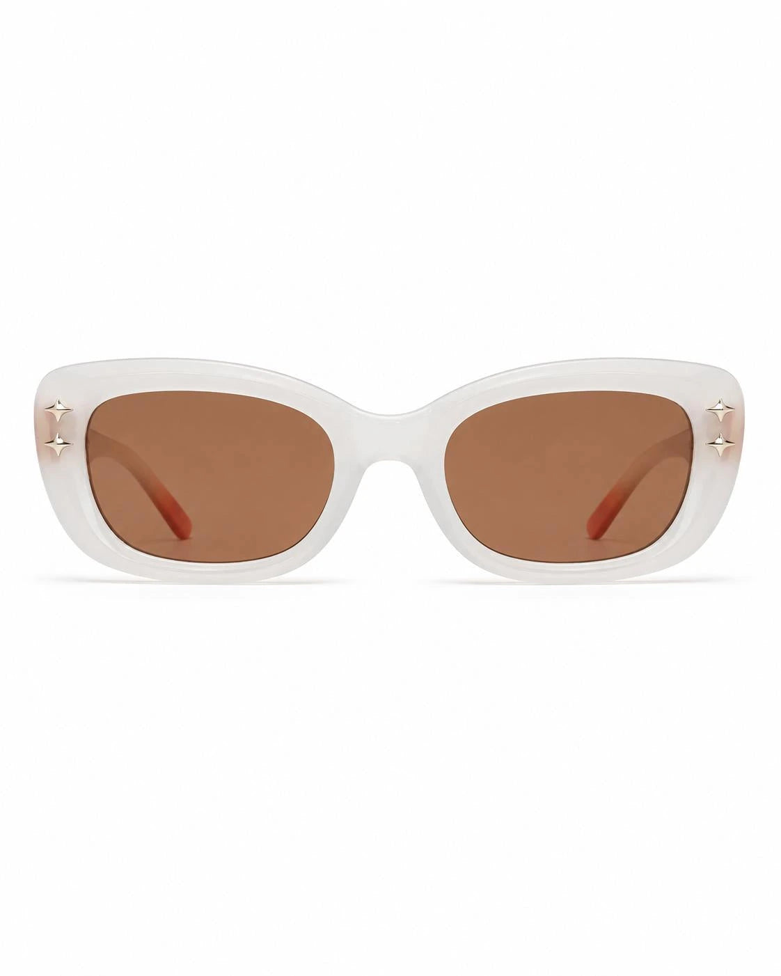 Óculos de sol feminino retangular branco modelo Aurea LURVANI, vista frontal em fundo branco.