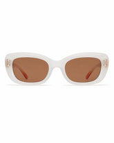 Óculos de sol feminino retangular branco modelo Aurea LURVANI, vista frontal em fundo branco.