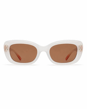 Óculos de sol feminino retangular branco modelo Aurea LURVANI, vista frontal em fundo branco.