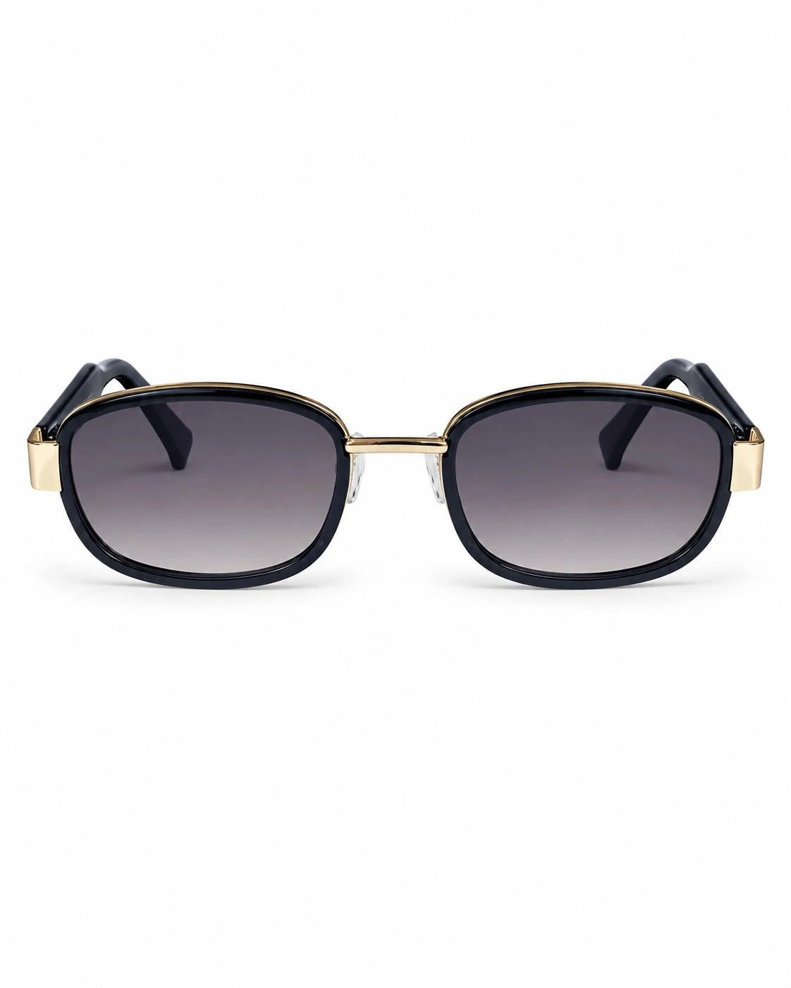 Óculos de sol feminino retangular preto modelo Venezia LURVANI, vista frontal em fundo branco.