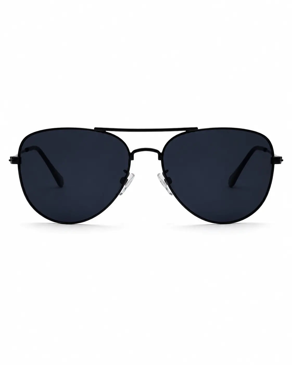 Óculos de sol masculino aviador preto modelo Aston LURVANI, com lentes azul fumê e ponte dupla, vista frontal em fundo branco.