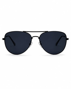 Óculos de sol masculino aviador preto modelo Aston LURVANI, com lentes azul fumê e ponte dupla, vista frontal em fundo branco.
