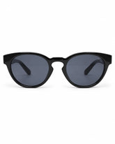 Óculos de sol unissex arredondado preto modelo Bristol LURVANI, com lentes fumê, vista frontal em fundo branco.