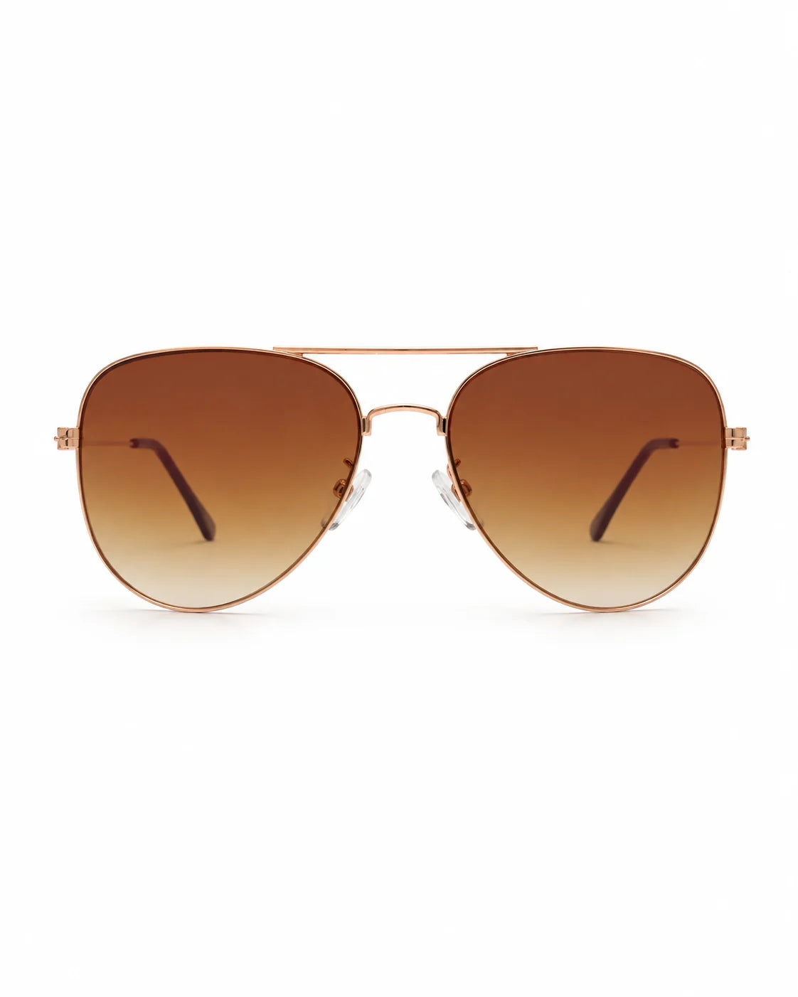 Óculos de sol unissex aviador dourado modelo Dover LURVANI, com lentes marrons em degradê e ponte dupla, vista frontal em fundo branco.