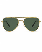 Óculos de sol unissex aviador dourado modelo Roma LURVANI, vista frontal em fundo branco.