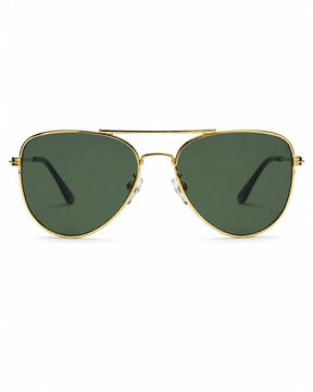 Óculos de sol unissex aviador dourado modelo Roma LURVANI, vista frontal em fundo branco.