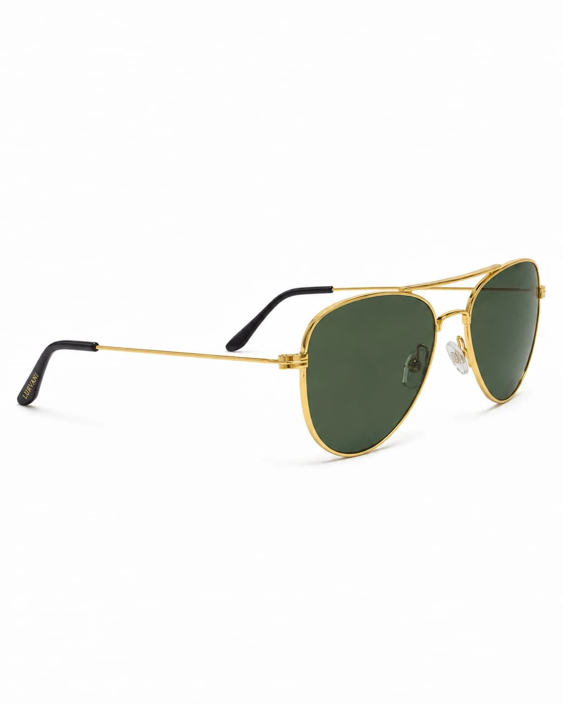 Óculos de sol unissex aviador dourado modelo Roma LURVANI, vista lateral direita em fundo branco.