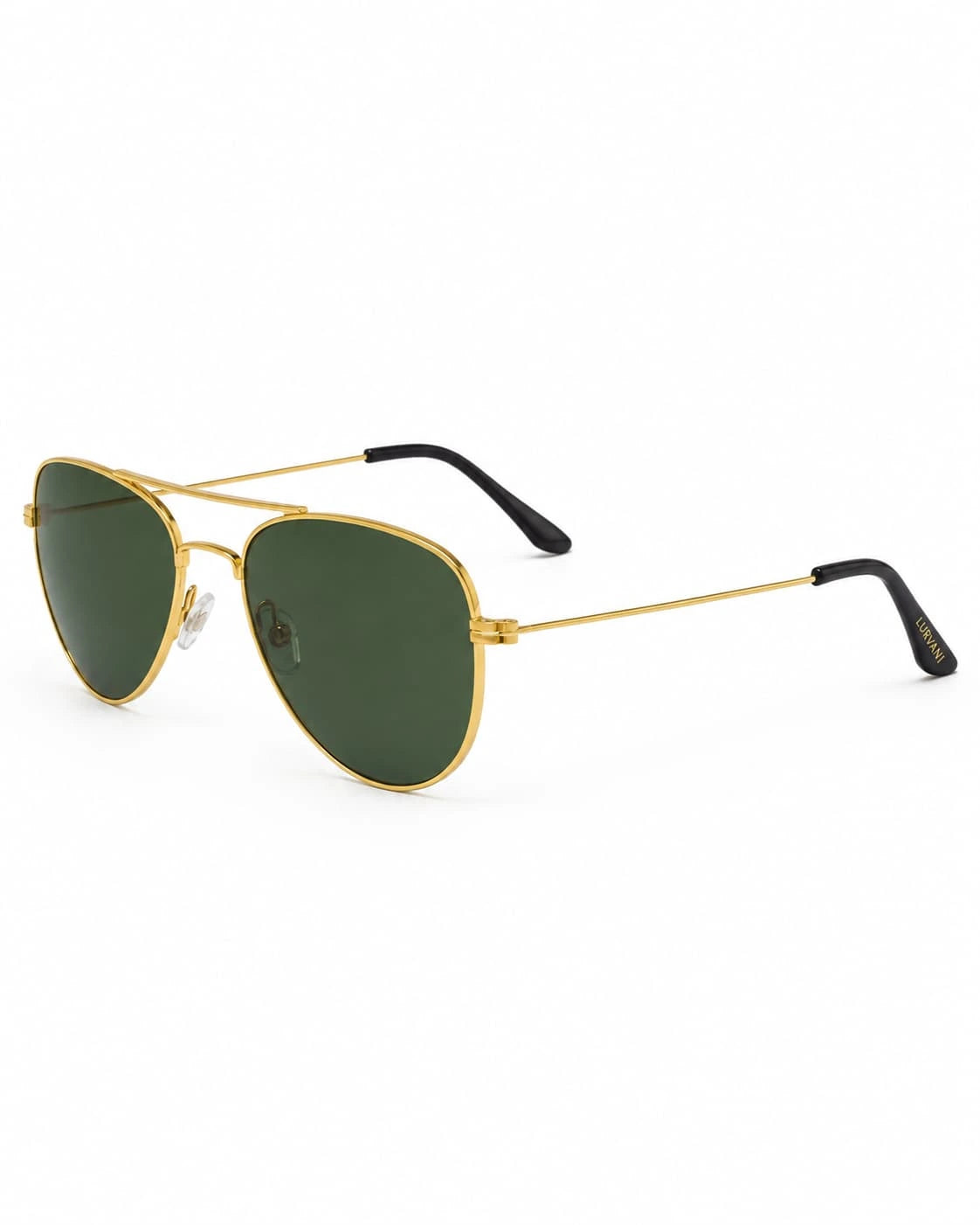 Óculos de sol unissex aviador dourado modelo Roma LURVANI, vista lateral esquerda em fundo branco.